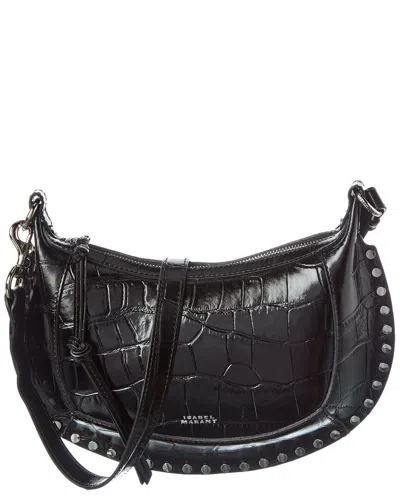 Isabel Marant Oskan Moon Croc-embossed Leather Hobo Bag In Black