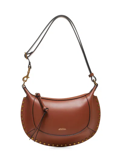 Isabel Marant Oskan Moon Shoulder Bag In Calfskin Leather Cognac In Pattern