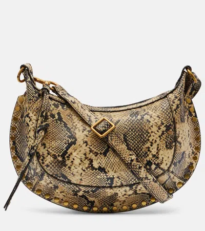 Isabel Marant Oskan Moon Snake-effect Leather Shoulder Bag In Beige