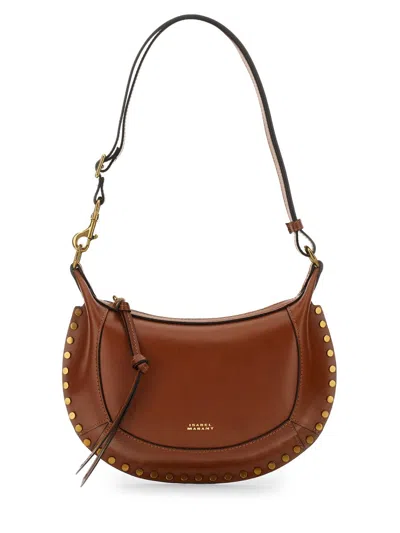 Isabel Marant Oskan Moon Studded Curved Edges Shoulder Bag In Brown