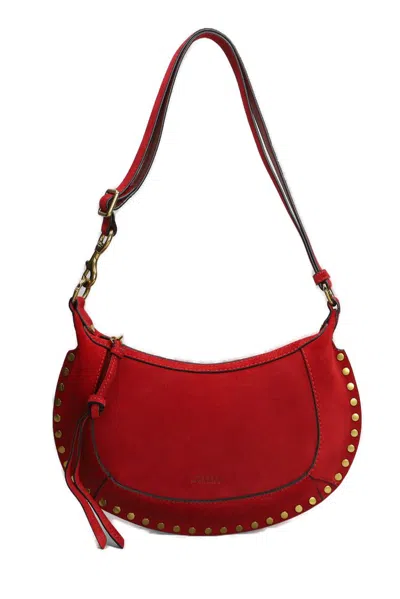 Isabel Marant Oskan Moon Studded Suede Shoulder Bag In Red