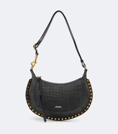 Isabel Marant Oskan Small Croc-effect Suede Shoulder Bag In Gray