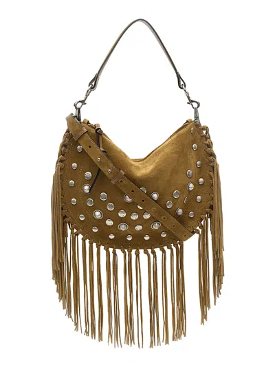 Isabel Marant Oskan Soft Brown Bag With Stud Decorations And Fringed Edge In Suede Woman In Ta