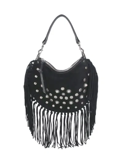 Isabel Marant Oskan Soft Fringed Shoulder Bag In Black