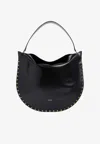Isabel Marant Rounded Black Leather Hobo Bag With Golden Hardware In Black