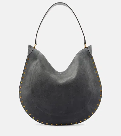 Isabel Marant Oskan Soft Medium Suede Shoulder Bag In Gray