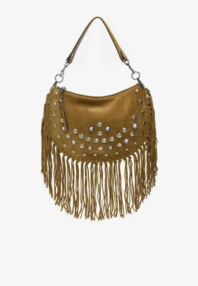Isabel Marant Oskan Soft Suede Fringed Shoulder Bag In Brown