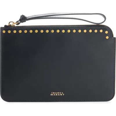 Isabel Marant Oskan Stud Leather Flat Pouch In Black