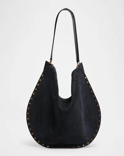 Isabel Marant Oskan Studded Suede Hobo Bag In Black