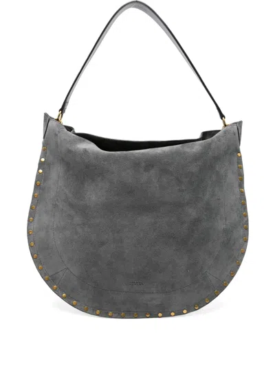 Isabel Marant Oskan Studded Suede Shoulder Bag In Gray