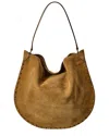 Isabel Marant Oskan Hobo Beige Shoulder Bag With Studs Trim In Suede Woman In Gray