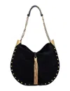 Isabel Marant Oskan Leather-trimmed Tasseled Studded Suede Shoulder Bag