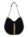 Isabel Marant Oskan Leather-trimmed Tasseled Studded Suede Shoulder Bag