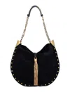 Isabel Marant Oskan Leather-trimmed Tasseled Studded Suede Shoulder Bag In Black