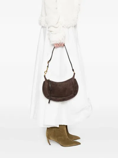 Isabel Marant Oskan Topstitch Suede Shoulder Bag In Brown