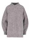 Isabel Marant Relaxed High Neck Sweater With Ribbed Hem And Dropped Shoulders In Gray