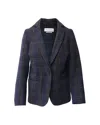 Isabel Marant Oversized Plaid Blazer In Navy Blue Wool In Blue