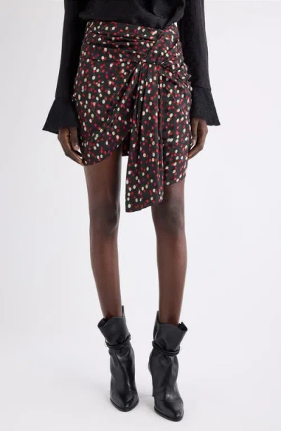Isabel Marant Ovia Polka Dot Asymmetric Gathered Miniskirt In Burgundy