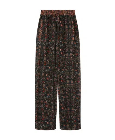 Isabel Marant Ozio Floral-print Silk Trousers In Black