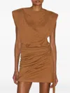 Isabel Marant Padded-shoulder Wrap Mini Dress In Brown
