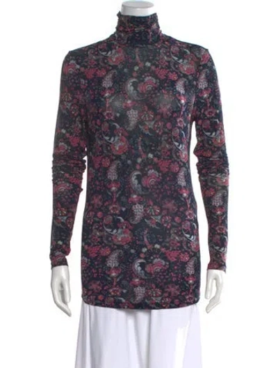Pre-owned Isabel Marant Paisley Print Turtleneck Top In Blue