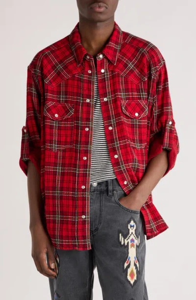 Isabel Marant Panema Plaid Cotton Snap-up Shirt In Red