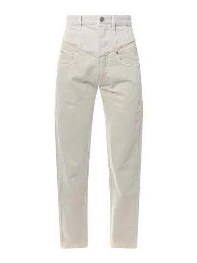 Isabel Marant Frayed Detail Cotton Trouser In Neutrals
