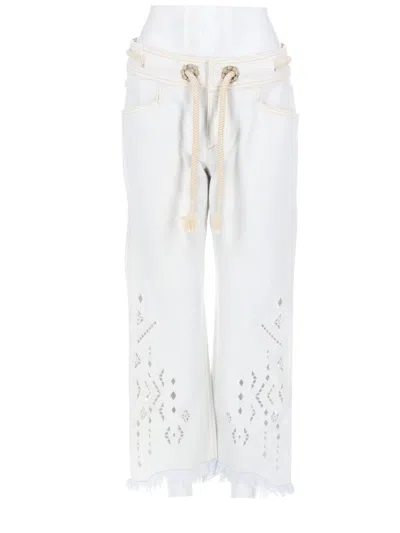 Isabel Marant Neutrals Alison Drawstring Frayed Hem Cotton Pants In White