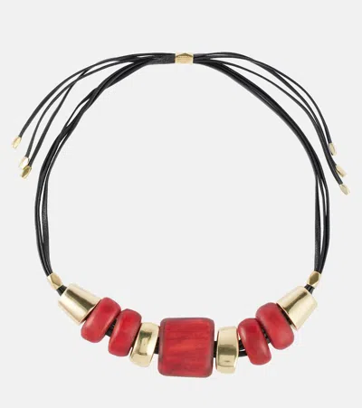 Isabel Marant Paradise Beaded Leather Necklace In Black