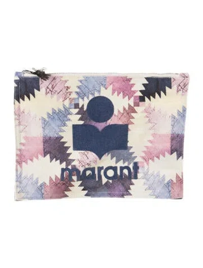 Pre-owned Isabel Marant Patterned Canvas Cosmetic Pouch In Neutrals