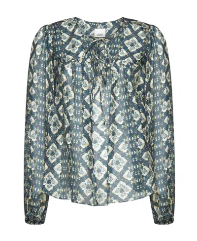 Isabel Marant Patterned Front-tie Blouse In Gray
