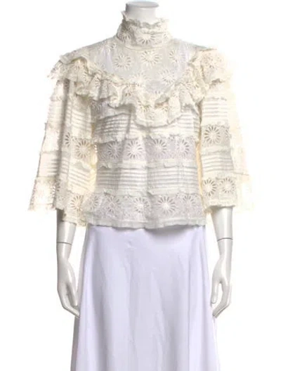 Pre-owned Isabel Marant Patterned Short Sleeve Blouse In White