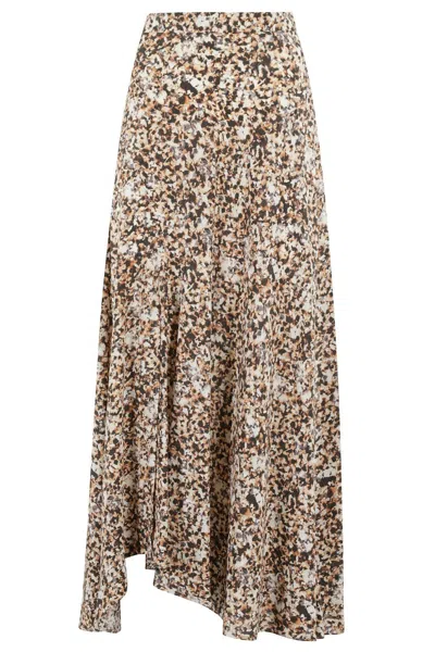 Isabel Marant Patterned Silk Blend Skirt With Flared Fit In Neutrals