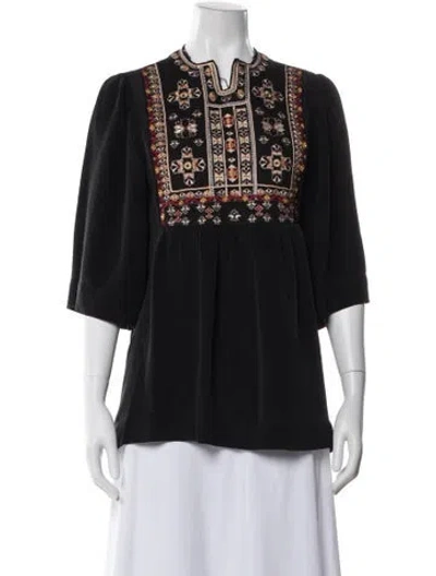 Pre-owned Isabel Marant Patterned Three-quarter Sleeve Blouse In Black