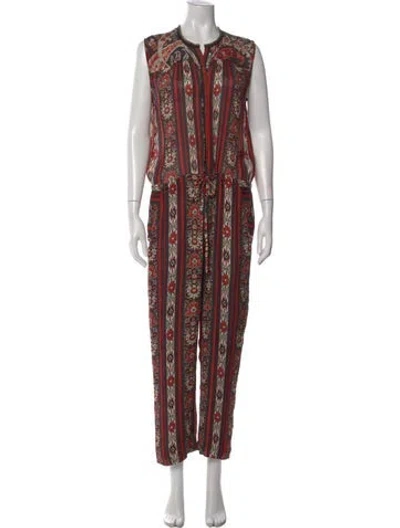 Pre-owned Isabel Marant Patterned V-neck Jumpsuit In Black