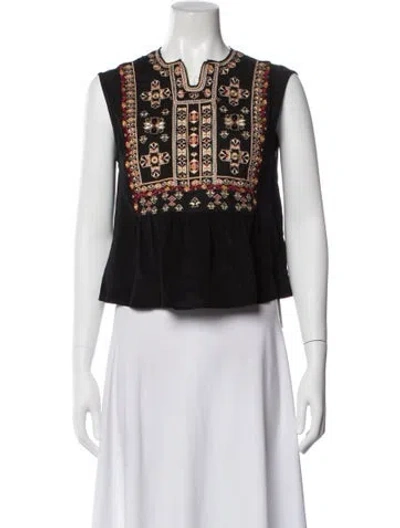 Pre-owned Isabel Marant Patterned V-neck Top In Black