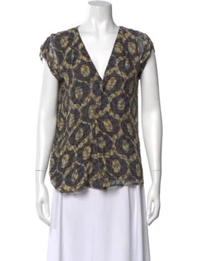 Pre-owned Isabel Marant Patterned V-neck Top In Yellow