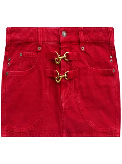 Isabel Marant Paulina Embellished Denim Mini Skirt In Red