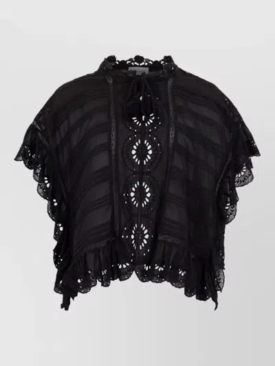 Isabel Marant Payton Cotton Kaftan Style Cropped Top In Black