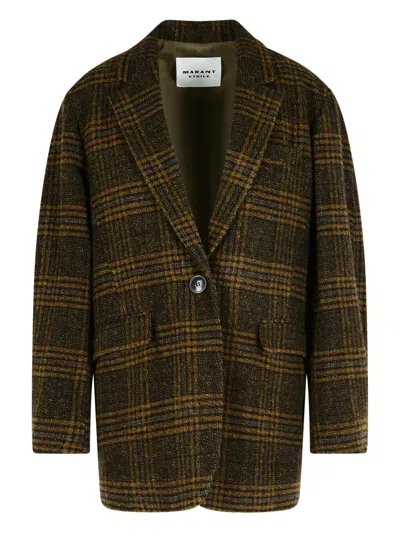 Isabel Marant Peak-lapel Checked Jacket In Green