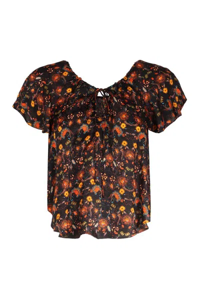 Isabel Marant Penelope Floral Print Silk Top In Black