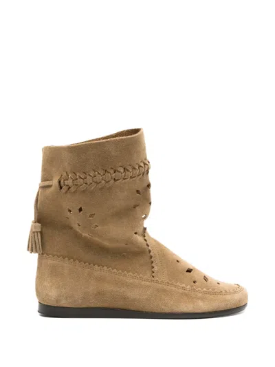 Isabel Marant Woosta Suede Low Boots With Perforated-detail In Brown