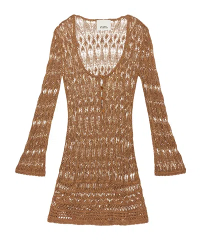 Isabel Marant Pia Viscose Blend Crochet Mini Dress In Gold