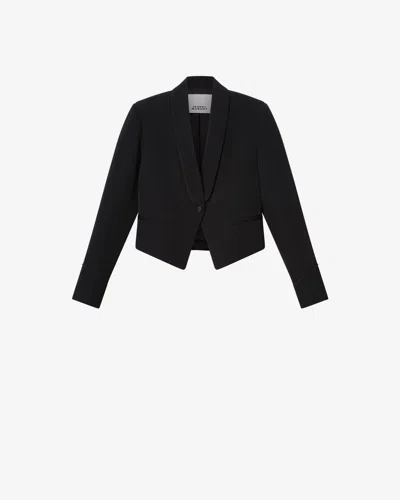 Isabel Marant Pialena Cropped Satin-trimmed Wool-twill Blazer In Black