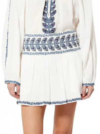 Isabel Marant Picadilia Embroidered Skirt In Ecru/blue In White
