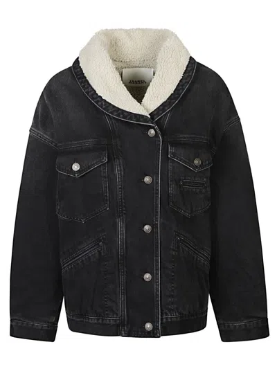 Isabel Marant Pimia Denim And Faux Fur Jacket In Black