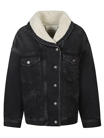 Isabel Marant Pimia Denim And Faux Fur Jacket In Black