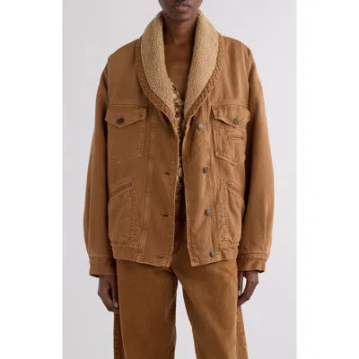 Isabel Marant Pimia Faux Shearling Lined Trucker Jacket In Brown