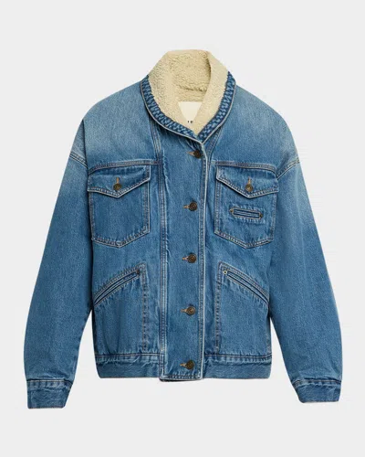 Isabel Marant Pimia Faux-fur Lined Denim Jacket In Blue