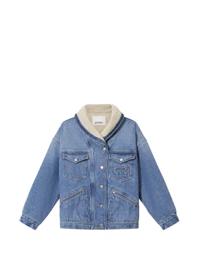 Isabel Marant Pimia Faux Shearling Lined Denim Jacket In Blue